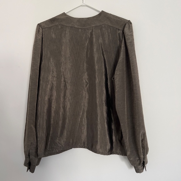 Vintage Pleated Blouse Top with Buttons Olive Green size S/M - Picture 3 of 9